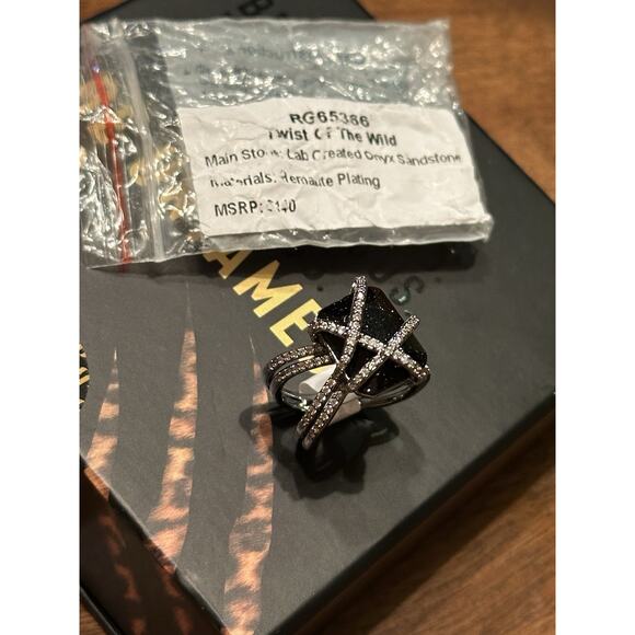 Bomb Party UNTAMED Ring Sz 7 "Twist Of The Wild" Onyx Sandstone on Hematite - Picture 3 of 4